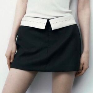 Zara Black SKORT with White Trim fold over tuxedo classy skirt shorts XS mini